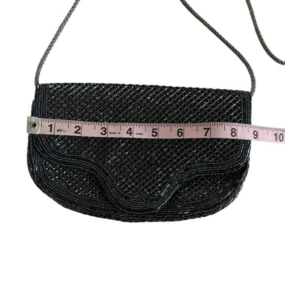 Vintage Black & Gunmetal Gray Beaded Glam Bag Purse - Picture 3 of 5
